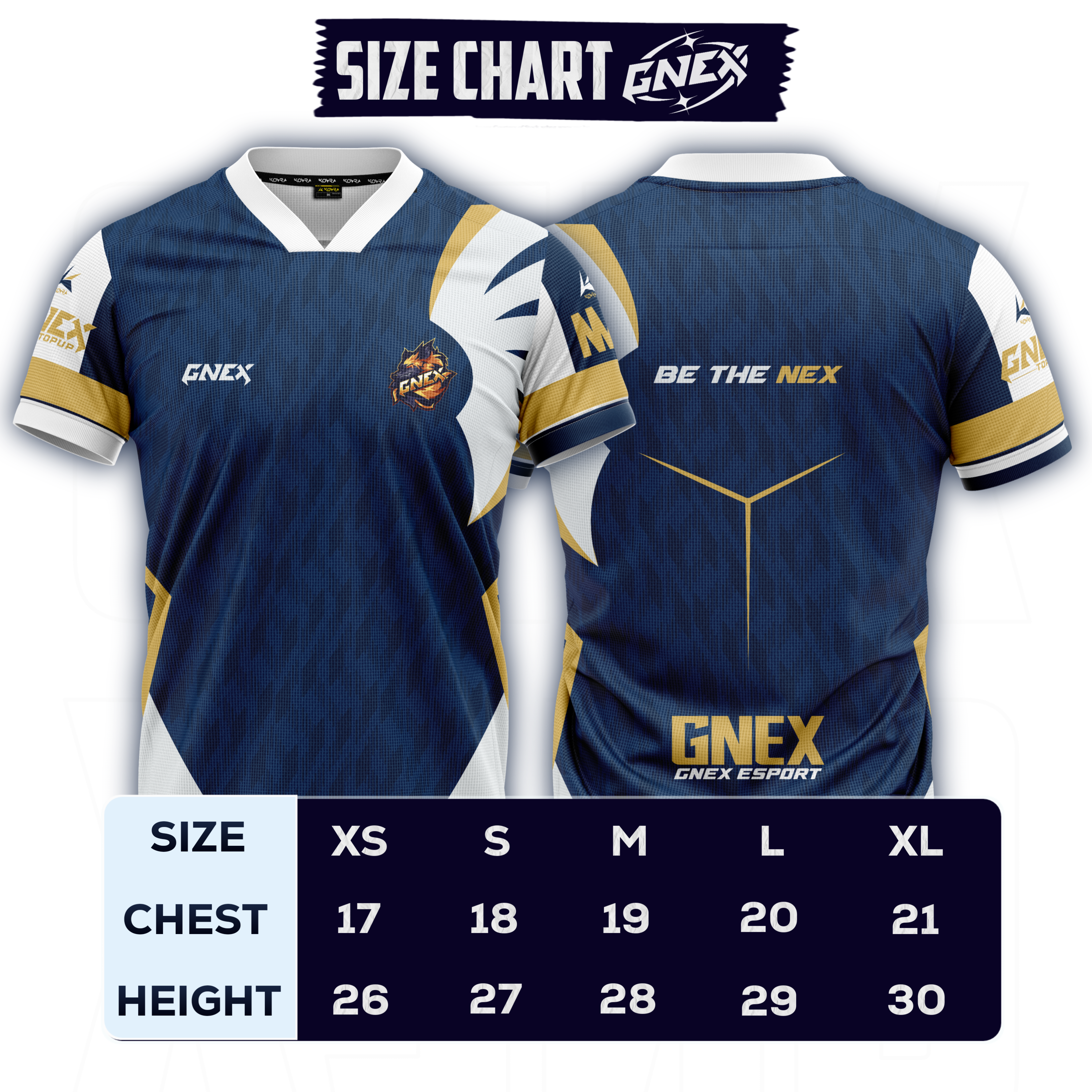 GNEX jersey size chart